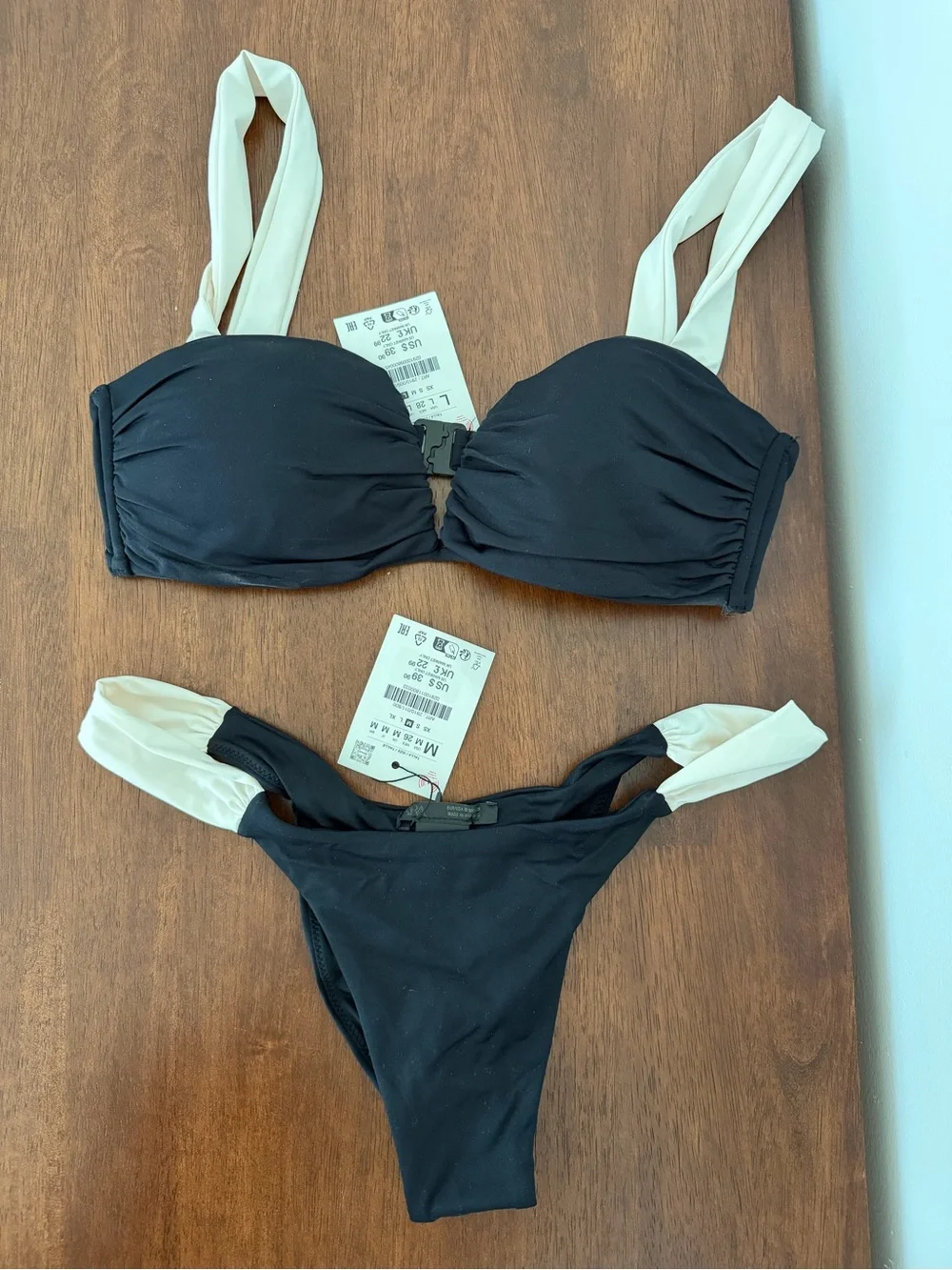 Zara Black and White Contrast Strap Bikini Set - Women Swim - Picture 2 of 2
